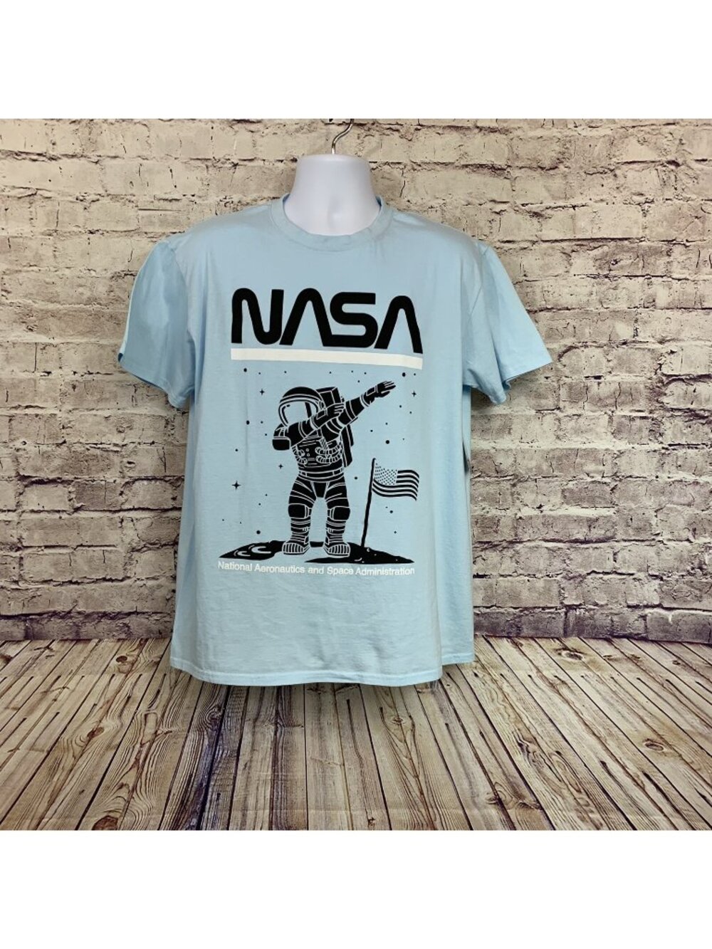 Man Boohoo Blue NASA Astronaut Space Short Sleeve Crew Neck Tee